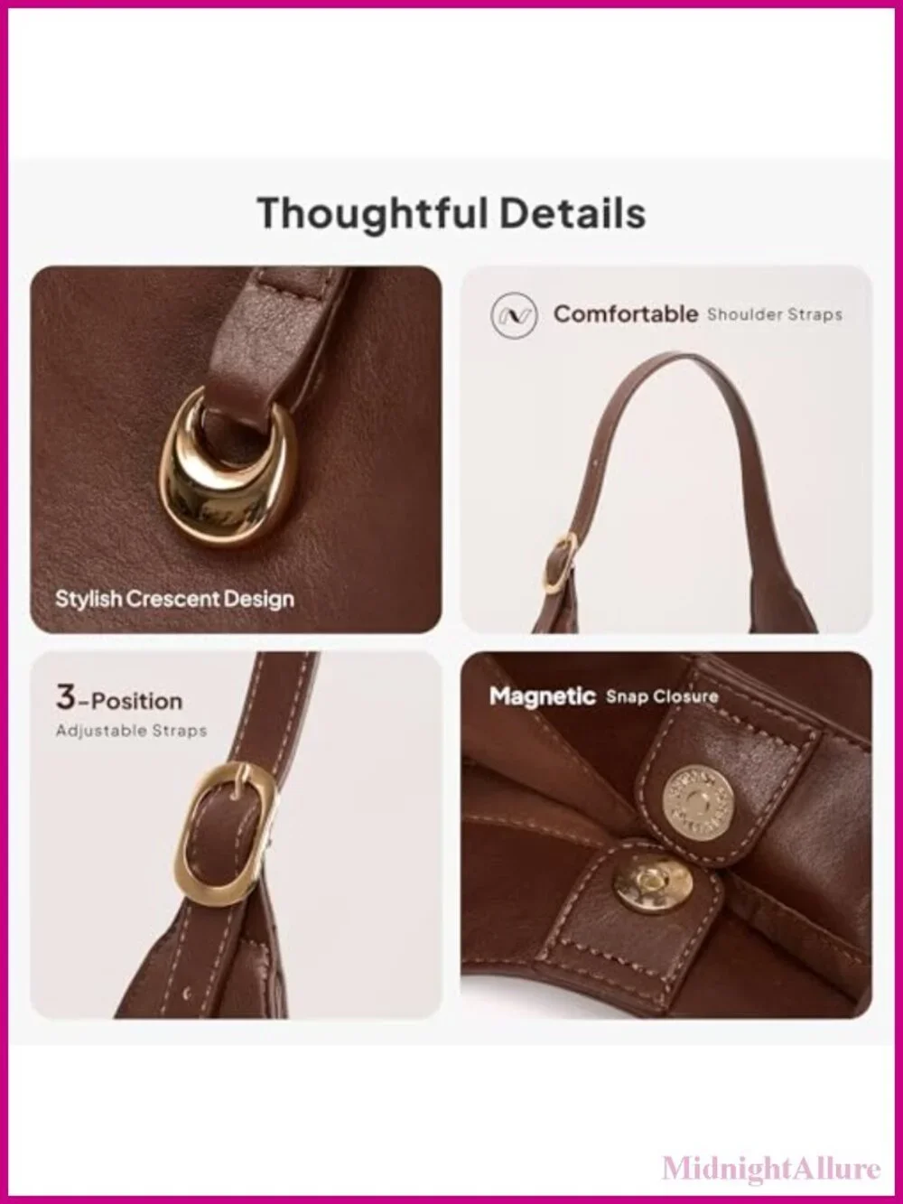 Slouchy Hobo Bag Large Shoulder Handbag PU Leather Crescent Tote Purse